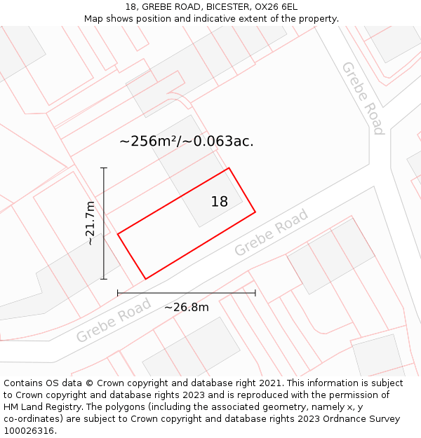 18, GREBE ROAD, BICESTER, OX26 6EL: Plot and title map