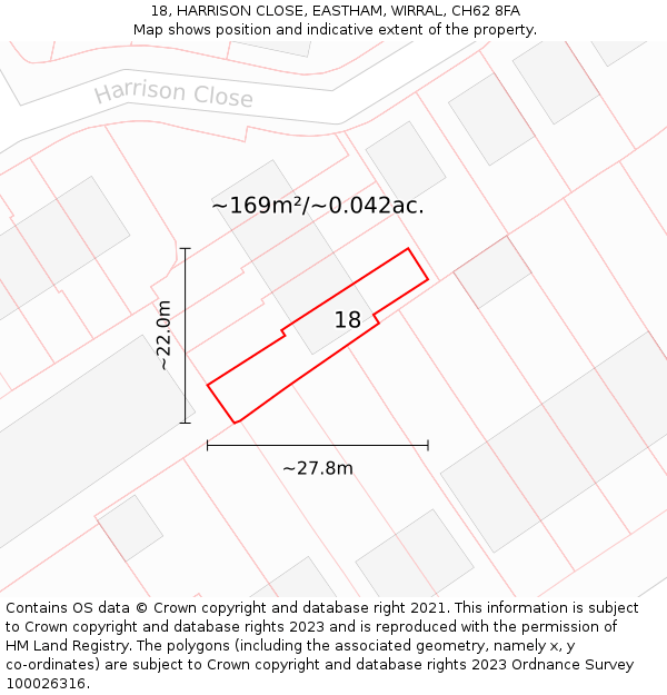 18, HARRISON CLOSE, EASTHAM, WIRRAL, CH62 8FA: Plot and title map