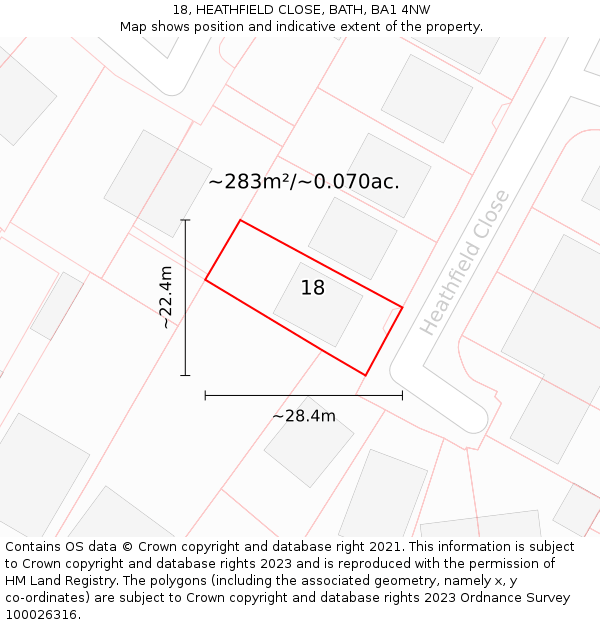 18, HEATHFIELD CLOSE, BATH, BA1 4NW: Plot and title map