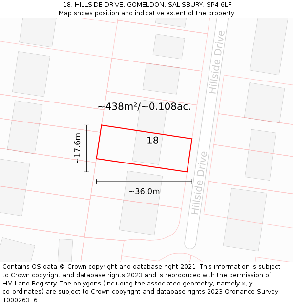 18, HILLSIDE DRIVE, GOMELDON, SALISBURY, SP4 6LF: Plot and title map