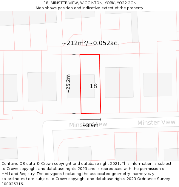 18, MINSTER VIEW, WIGGINTON, YORK, YO32 2GN: Plot and title map