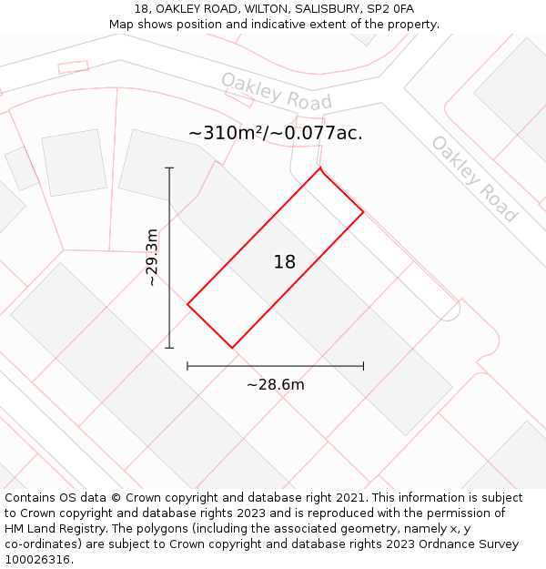 18, OAKLEY ROAD, WILTON, SALISBURY, SP2 0FA: Plot and title map