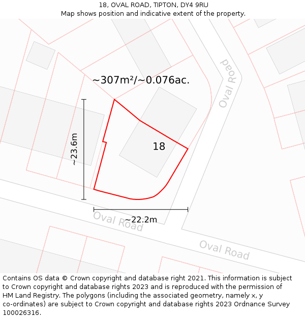 18, OVAL ROAD, TIPTON, DY4 9RU: Plot and title map