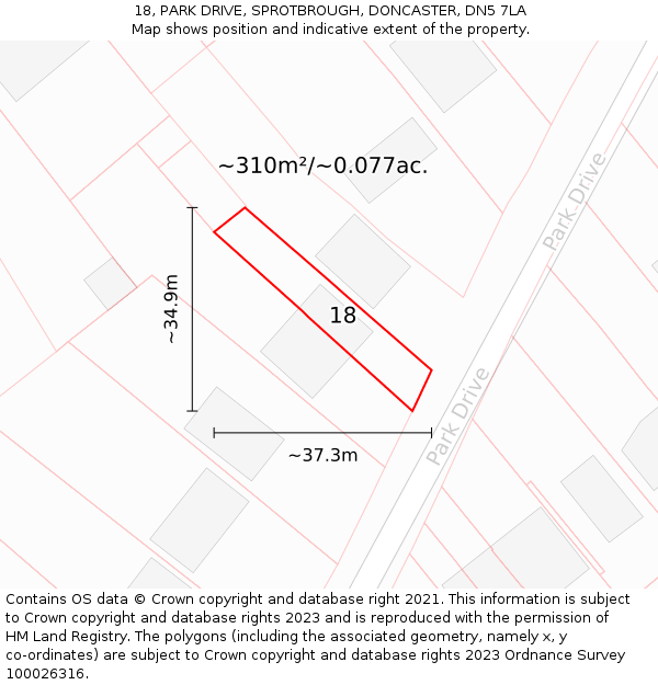 18, PARK DRIVE, SPROTBROUGH, DONCASTER, DN5 7LA: Plot and title map