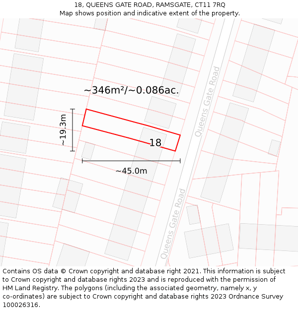 18, QUEENS GATE ROAD, RAMSGATE, CT11 7RQ: Plot and title map