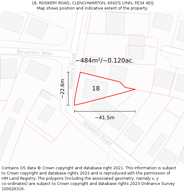 18, ROOKERY ROAD, CLENCHWARTON, KING'S LYNN, PE34 4EQ: Plot and title map
