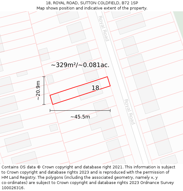 18, ROYAL ROAD, SUTTON COLDFIELD, B72 1SP: Plot and title map