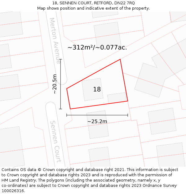 18, SENNEN COURT, RETFORD, DN22 7RQ: Plot and title map