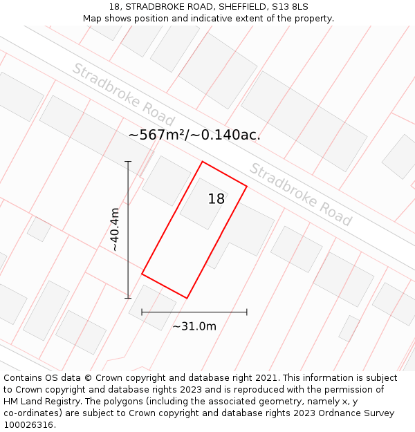 18, STRADBROKE ROAD, SHEFFIELD, S13 8LS: Plot and title map