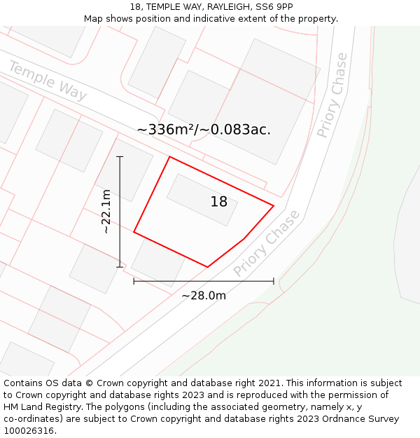 18, TEMPLE WAY, RAYLEIGH, SS6 9PP: Plot and title map