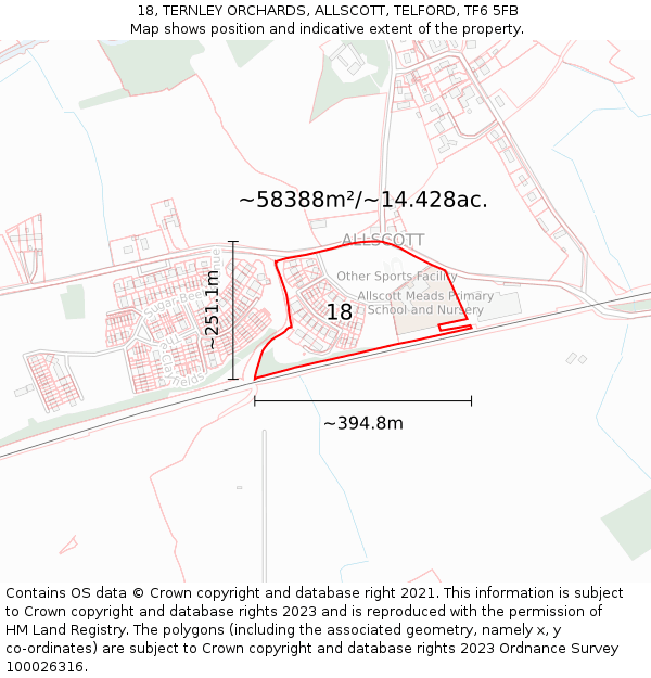 18, TERNLEY ORCHARDS, ALLSCOTT, TELFORD, TF6 5FB: Plot and title map