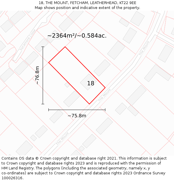 18, THE MOUNT, FETCHAM, LEATHERHEAD, KT22 9EE: Plot and title map