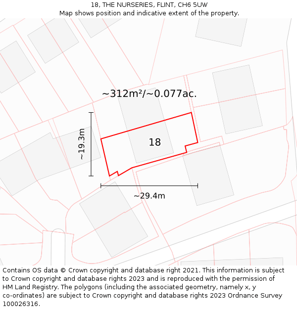 18, THE NURSERIES, FLINT, CH6 5UW: Plot and title map