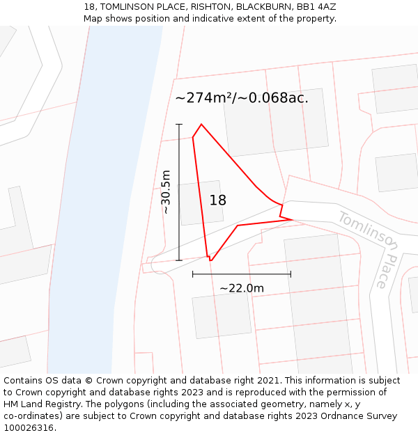 18, TOMLINSON PLACE, RISHTON, BLACKBURN, BB1 4AZ: Plot and title map
