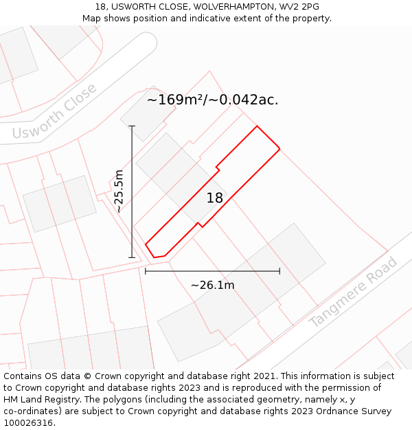 18, USWORTH CLOSE, WOLVERHAMPTON, WV2 2PG: Plot and title map
