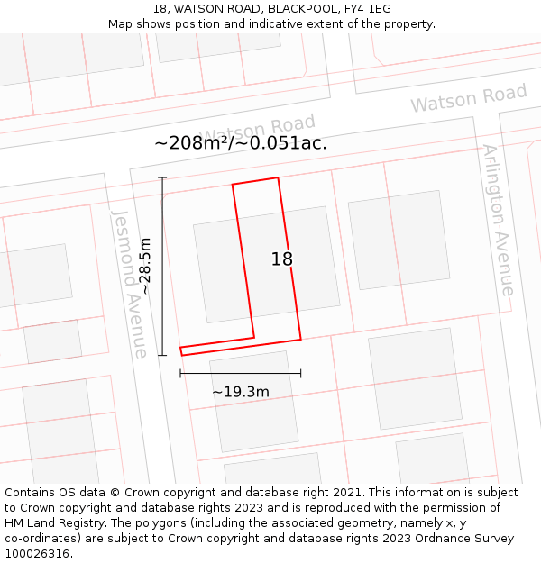18, WATSON ROAD, BLACKPOOL, FY4 1EG: Plot and title map