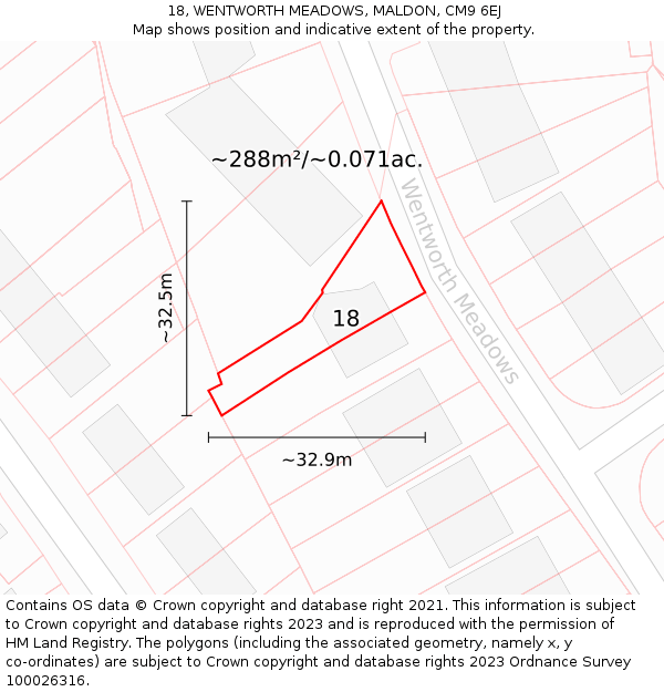 18, WENTWORTH MEADOWS, MALDON, CM9 6EJ: Plot and title map