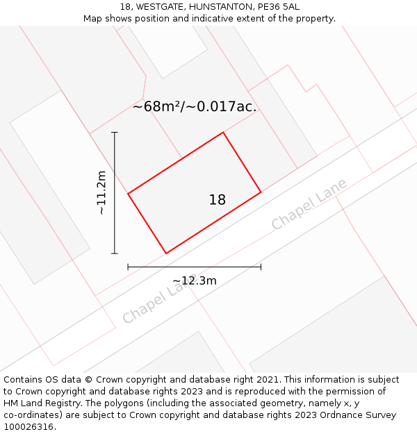 18, WESTGATE, HUNSTANTON, PE36 5AL: Plot and title map