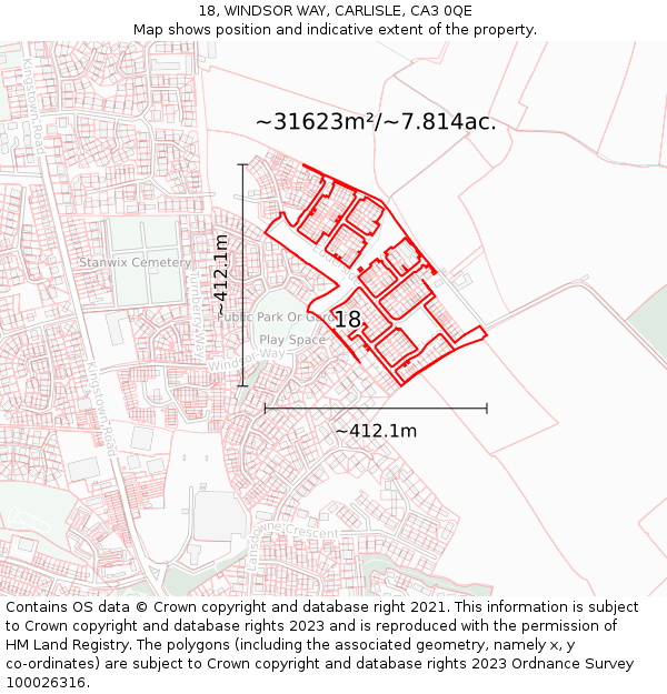 18, WINDSOR WAY, CARLISLE, CA3 0QE: Plot and title map