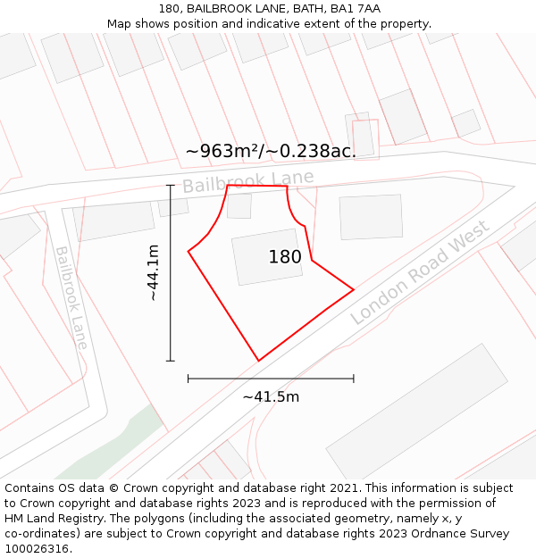 180, BAILBROOK LANE, BATH, BA1 7AA: Plot and title map