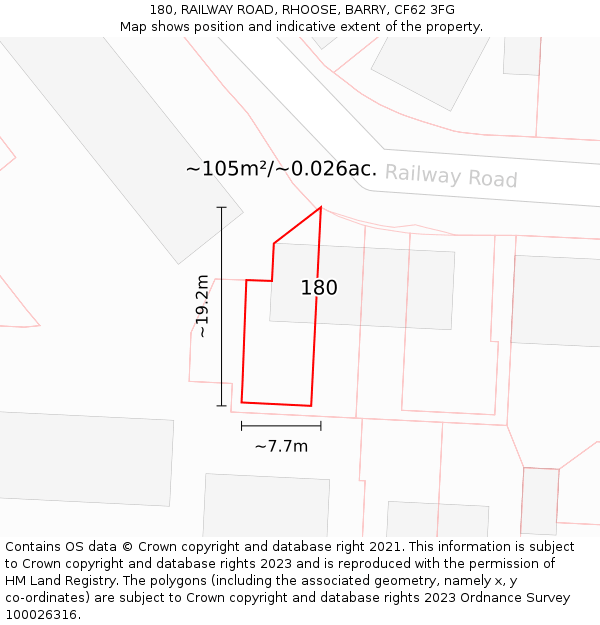 180, RAILWAY ROAD, RHOOSE, BARRY, CF62 3FG: Plot and title map