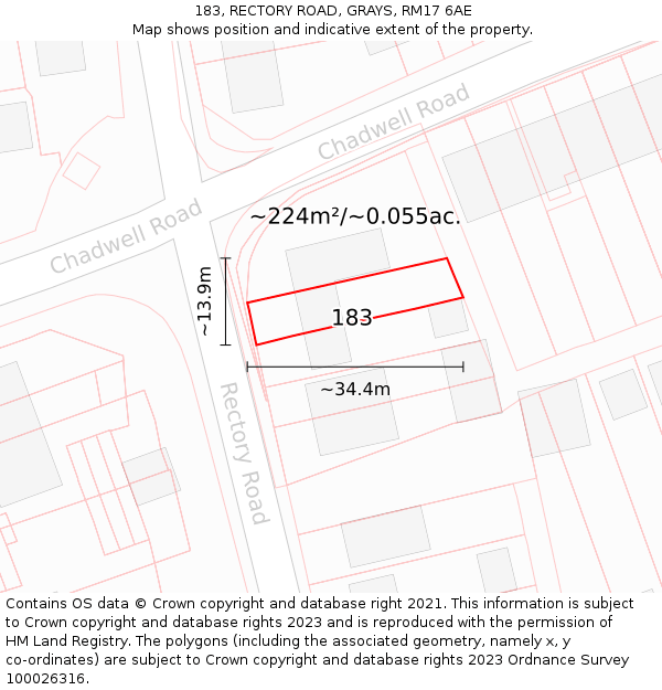 183, RECTORY ROAD, GRAYS, RM17 6AE: Plot and title map