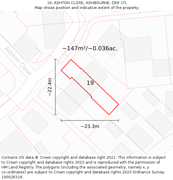 19, ASHTON CLOSE, ASHBOURNE, DE6 1TL: Plot and title map