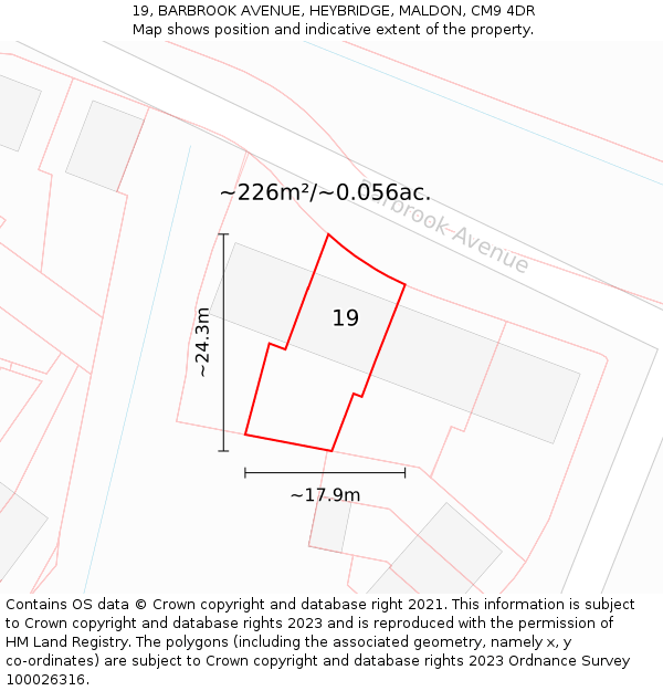 19, BARBROOK AVENUE, HEYBRIDGE, MALDON, CM9 4DR: Plot and title map