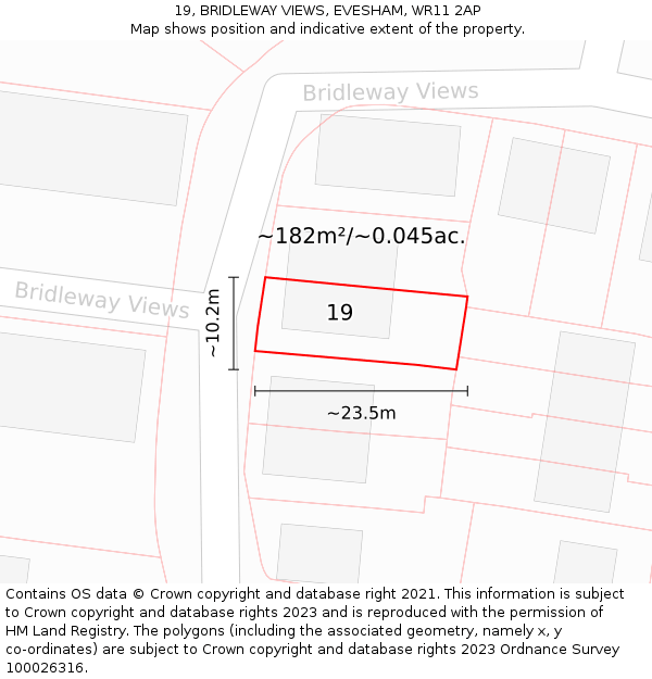 19, BRIDLEWAY VIEWS, EVESHAM, WR11 2AP: Plot and title map