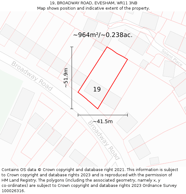 19, BROADWAY ROAD, EVESHAM, WR11 3NB: Plot and title map