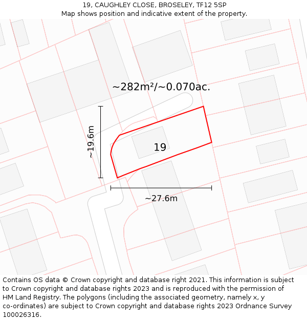 19, CAUGHLEY CLOSE, BROSELEY, TF12 5SP: Plot and title map