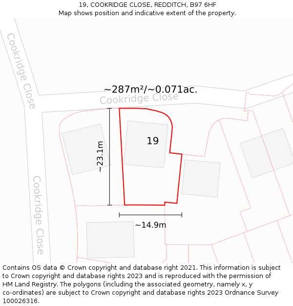19, COOKRIDGE CLOSE, REDDITCH, B97 6HF: Plot and title map