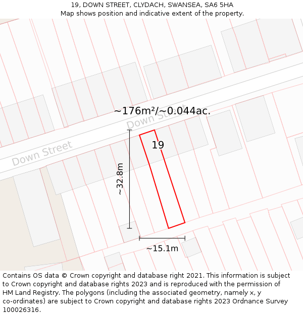 19, DOWN STREET, CLYDACH, SWANSEA, SA6 5HA: Plot and title map