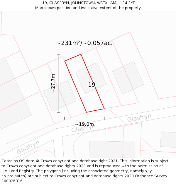 19, GLASFRYN, JOHNSTOWN, WREXHAM, LL14 1YF: Plot and title map