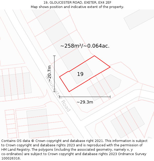 19, GLOUCESTER ROAD, EXETER, EX4 2EF: Plot and title map
