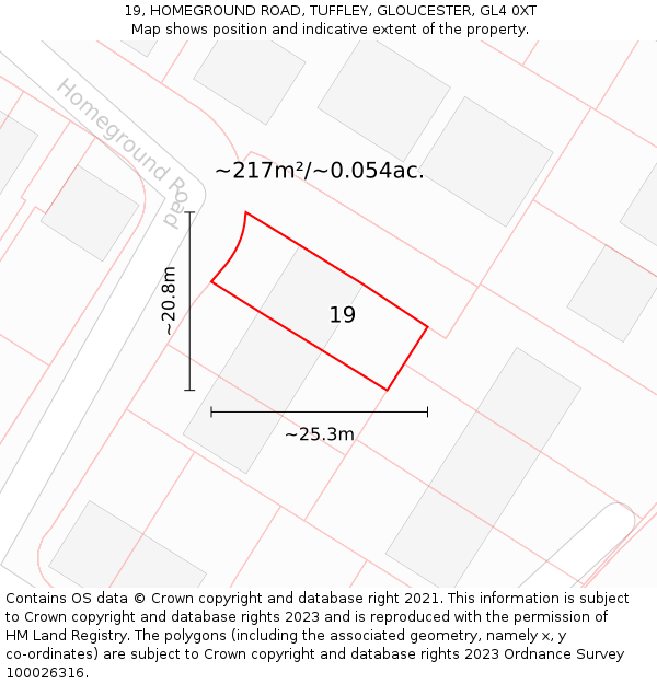 19, HOMEGROUND ROAD, TUFFLEY, GLOUCESTER, GL4 0XT: Plot and title map