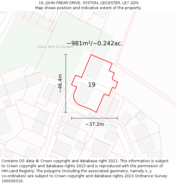 19, JOHN FREAR DRIVE, SYSTON, LEICESTER, LE7 2DN: Plot and title map