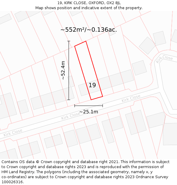 19, KIRK CLOSE, OXFORD, OX2 8JL: Plot and title map