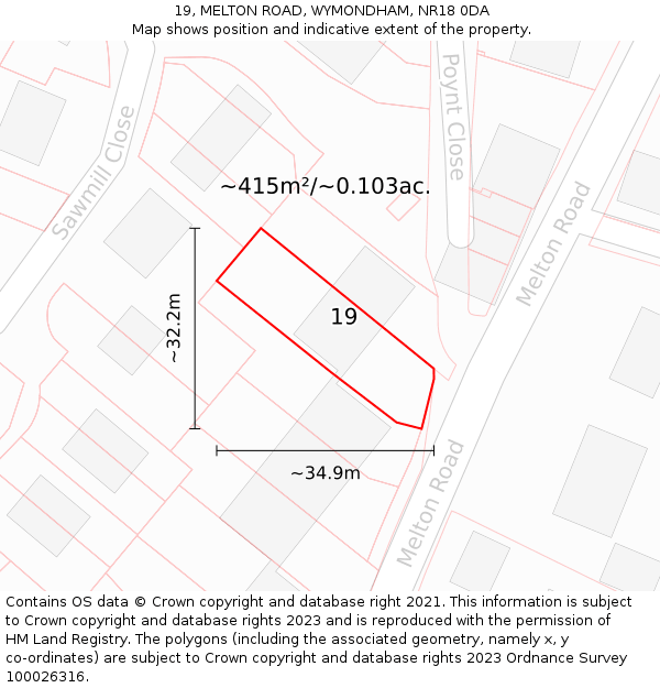 19, MELTON ROAD, WYMONDHAM, NR18 0DA: Plot and title map