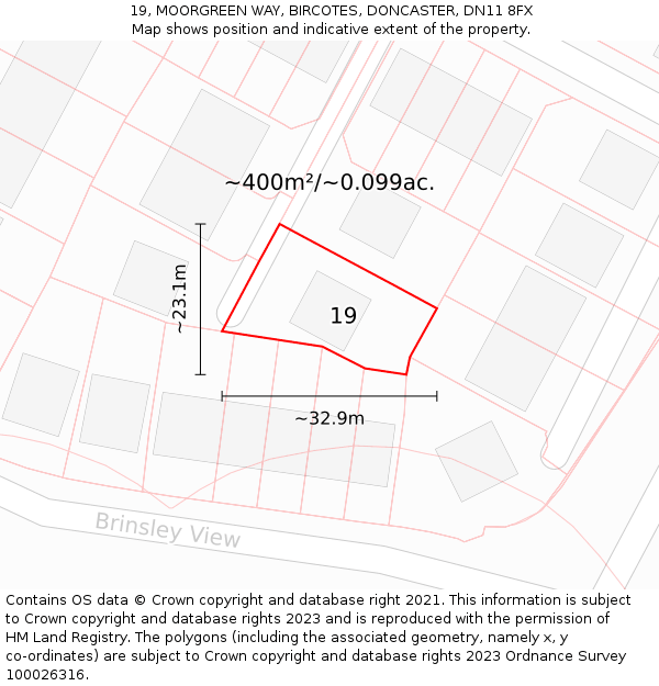 19, MOORGREEN WAY, BIRCOTES, DONCASTER, DN11 8FX: Plot and title map