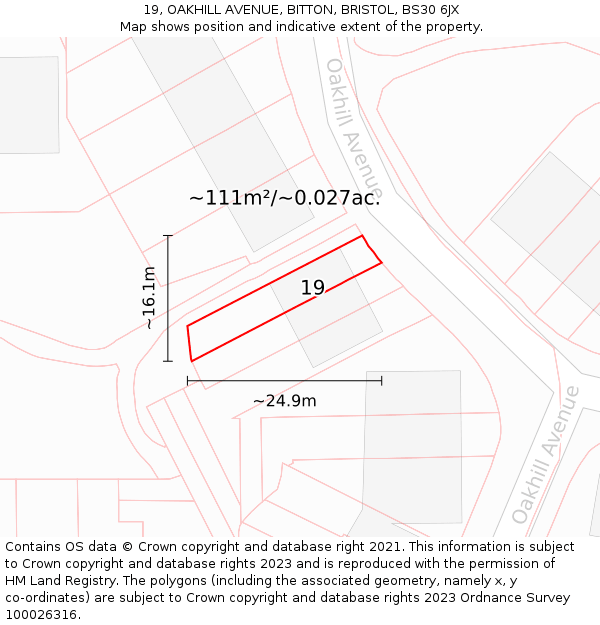 19, OAKHILL AVENUE, BITTON, BRISTOL, BS30 6JX: Plot and title map