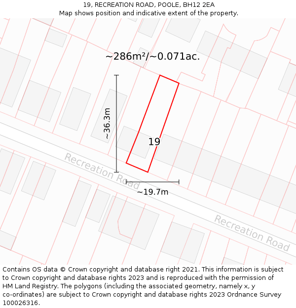 19, RECREATION ROAD, POOLE, BH12 2EA: Plot and title map