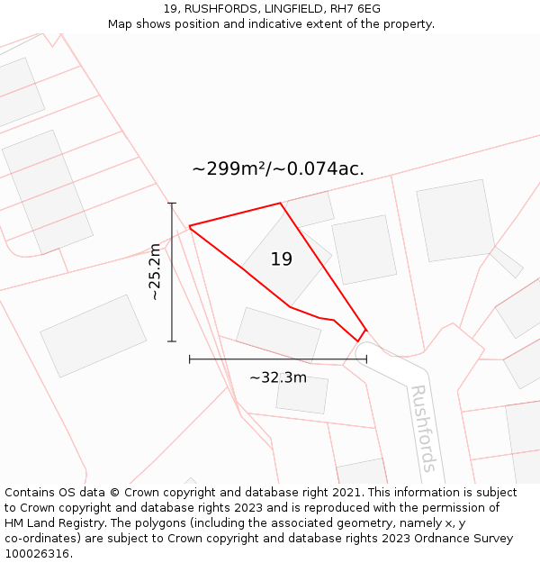 19, RUSHFORDS, LINGFIELD, RH7 6EG: Plot and title map