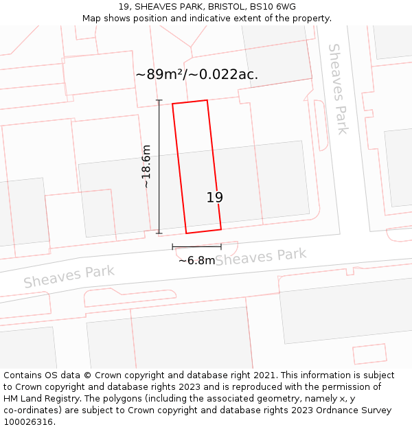 19, SHEAVES PARK, BRISTOL, BS10 6WG: Plot and title map