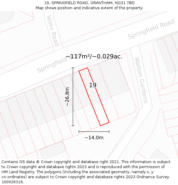 19, SPRINGFIELD ROAD, GRANTHAM, NG31 7BD: Plot and title map