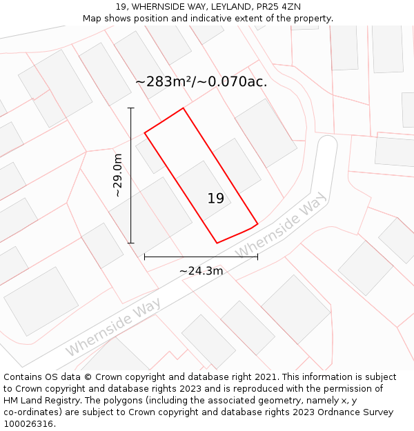 19, WHERNSIDE WAY, LEYLAND, PR25 4ZN: Plot and title map