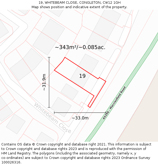 19, WHITEBEAM CLOSE, CONGLETON, CW12 1GH: Plot and title map
