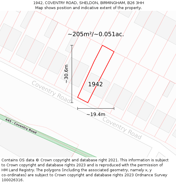 1942, COVENTRY ROAD, SHELDON, BIRMINGHAM, B26 3HH: Plot and title map