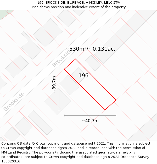 196, BROOKSIDE, BURBAGE, HINCKLEY, LE10 2TW: Plot and title map