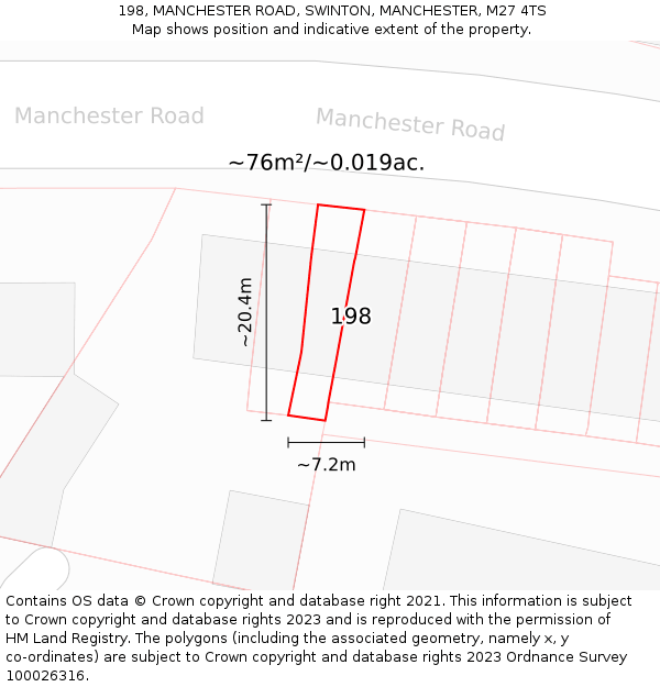 198, MANCHESTER ROAD, SWINTON, MANCHESTER, M27 4TS: Plot and title map